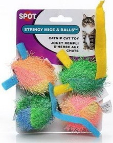 Spot Spotnips Stringy Mice & Balls Catnip Toy, 4 Pack, 2505