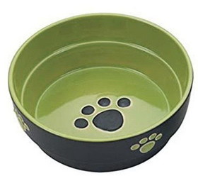 Spot Ceramic Black and Green Fresco Paw Print 5" Dog Dish, 3 count, 6899