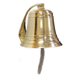 India Overseas Trading BR 18453 Gold Finish Brass Ribbed Ship Bell with Rope, 8"