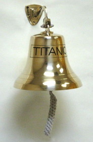 India Overseas Trading BR 1845T Gold Finish Brass TITANIC Ship Bell with Rope, 8"