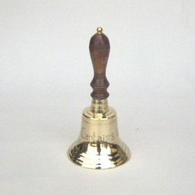 India Overseas Trading BR18994 Brass Bell, Wooden Handle Engraved "Captains Table"