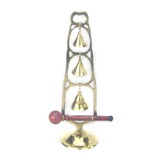 India Overseas Trading BR 1970 Brass 3 Bell Gong, Wooden Mallet, C BX