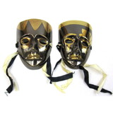 India Overseas Trading BR 2007B Brass Enamel Masks, Black and Gold, Pair