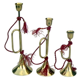 India Overseas Trading BR 2232 Solid Brass Candle Holders, Trumpet Set 3