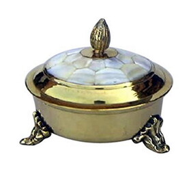 India Overseas Trading BR 2330 Solid Brass Powder Pot Mother of Pearl