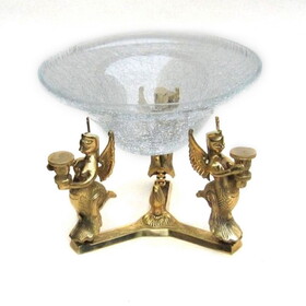 India Overseas Trading BR 24039 Glass Bowl on Brass Stand, 3 Mermaid with wings