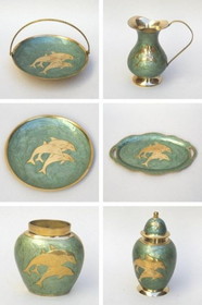India Overseas Trading BR4424 - Painted Brass Gift Set, Cyan, Dolphins