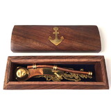 India Overseas Trading BR 48212 Brass  Copper Bosun Whistle, Wooden Box
