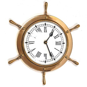 India Overseas Trading BR 48270 Brass Ship Wheel Clock (7082), 11"