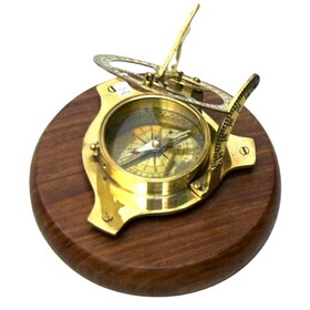 India Overseas Trading BR 48341 Sun Dial Compass, Wood Base