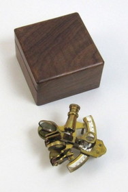 India Overseas Trading BR 4850B aged brass sextant, wooden box 4"