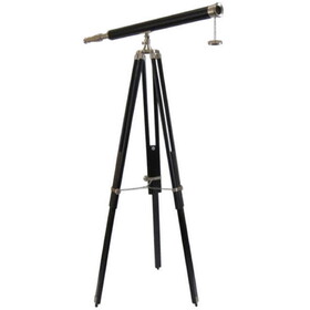 India Overseas Trading BR 48545 Nautical Decor Telescope Black Wooden Stand, Nickel Plated, Faux Leather