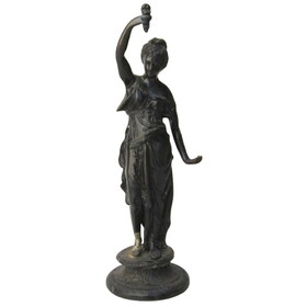 India Overseas Trading BRZ 5026 Antique Bronze, Lady w Lamp Statue