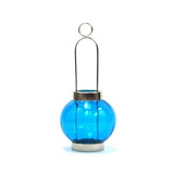India Overseas Trading IR 15370 Candle T-Light Sliding Lantern Blue Glass Round 8