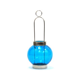 India Overseas Trading IR 15370 Candle T-Light Sliding Lantern Blue Glass Round 8"