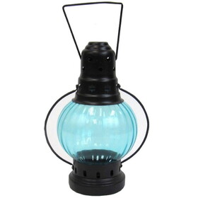 India Overseas Trading IR 15377 Iron Candle Lantern Round Color Glass Antique Finish