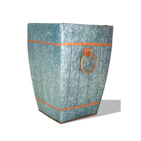 India Overseas Trading IR 4240 Galvanized Accent Vase -Silver W Copper Trims And Handle