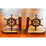 India Overseas Trading SH 48656 Bookend Pair Wooden Ship Wheel Brass Fitted