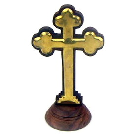 India Overseas Trading SH 5051 Cross On Pedestal, Wooden Brass
