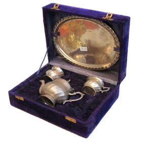 India Overseas Trading SP 4309 Brass Tea Set, Silver Plated, Box