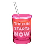 Slant Collections 10-04859-684 Glass DOF with Lid and Straw - Fun Starts Now