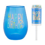 Slant Collections 10-04859-726 Wineglass & Popper Gift Set - Happy Birthday