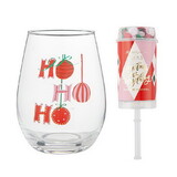Slant Collections 10-04859-735 Wineglass & Popper Gift Set - Christmas is Everything Hohoho