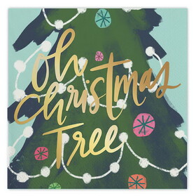 Slant Collections 10-05580-524 Thimblepress x Slant Foil Beverage Napkins - Oh Christmas Tree 20ct