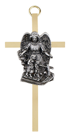 Christian Brands B67P04 4.25" Brass Cross - Guardian Angel