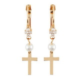 Berkander BK-12047 Cross with Pearl and Crystal Earrings