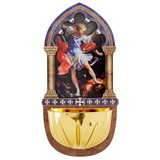 Berkander BK-12234 Lasered Wood Holy Water Font - Saint Michael