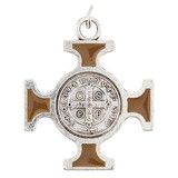 Berkander BK-12339 Silver/Brown Saint Benedict Cross Medals