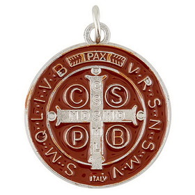 Berkander BK-12340 Silver/Brown Saint Benedict Medal Pendant