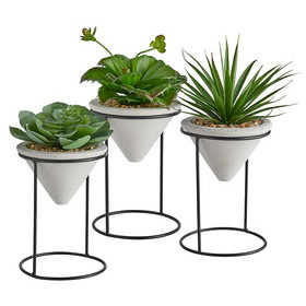 47th & Main CMR087 Plants With Iron Stand - Set Of 3
