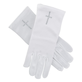 Sacred Traditions F2018 First Communion Satin Gloves w/ Pearl Cross
