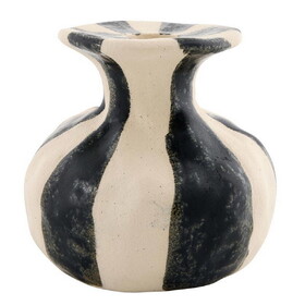 47th & Main FMR277 Black Striped Ceramic Candleholder - Small