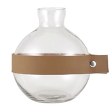 Christian Brands Round Glass + Leather Vase