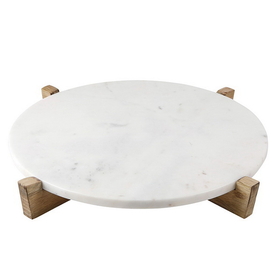 Christian Brands G2757 Marble Tray & Natural Mango Wood Stand - 14&quot;