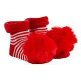 Stephan Baby G5469 Stripe Red Fur Pom Socks