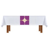 RJ Toomey J0134WPR Altar Frontal and Trinity Cross Overlay Cloth - White/Purple - Set of 2