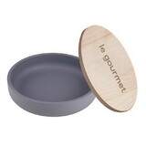 Tablesugar J2494 Dark Grey Cement Serving Bowl with Wood Lid