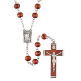 Creed J5627 Brown Wood Carved Bead Rosary