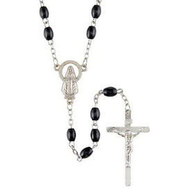 Creed J5629 Black Oval Wood Bead Rosary
