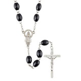 Creed J5635 Black Oval Wood Bead Rosary