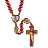 Creed J5641 Wood Rosary On Card With Heart Shaped Epoxy Our Lady Of Guadalupe Center
