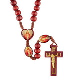 Creed J5642 Wood Rosary On Card With Heart Shaped Epoxy Sacred Heart Center