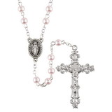 Creed J5650 Pink Plastic Round Pearl Rosary