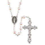 Creed J5654 Pink Glass Round Pearl Rosary