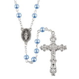 Creed J5655 Blue Glass Round Pearl Rosary