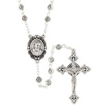 Creed J5917 Silver Rosebud Bead Rosary With Padre Pio Center